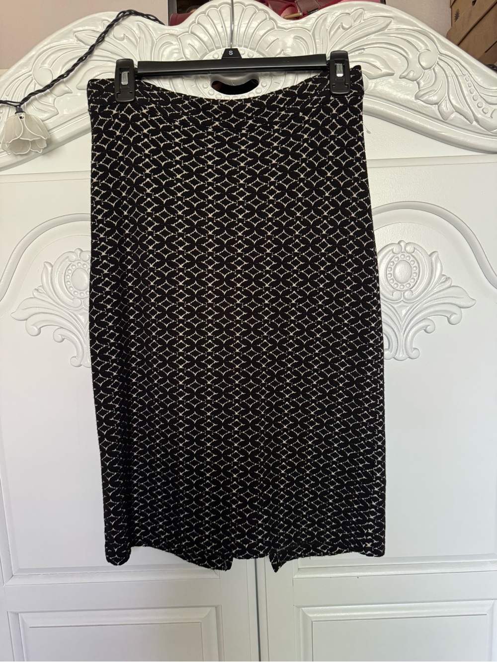 Maeve Black Midi Skirt with White Geo Pattern